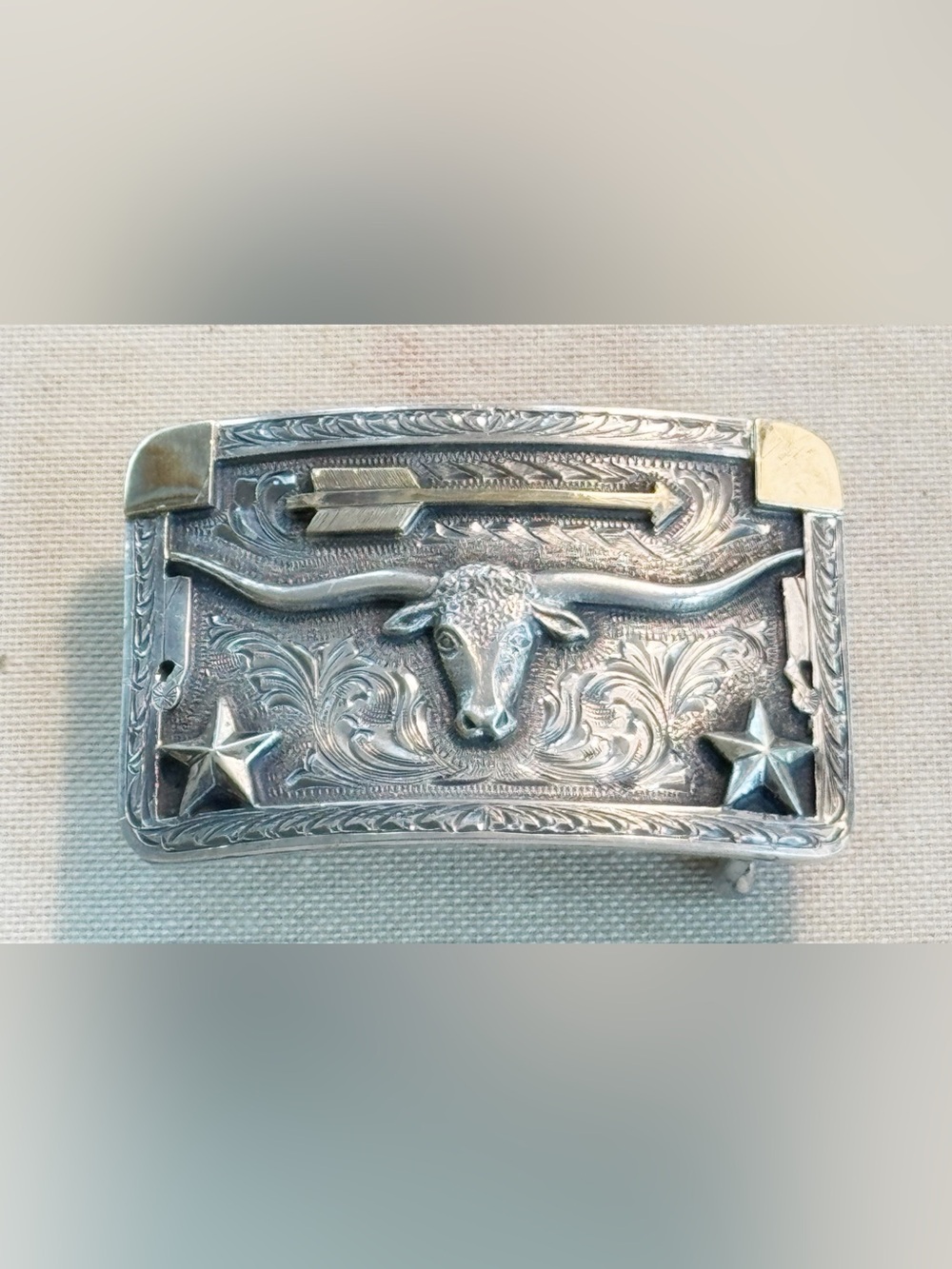 Vtg Clint Orms Longhorn Star Silver Gold Buckle, Caiman Croc Belt Pat Areias, 38